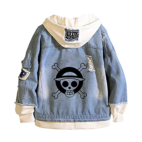 WYHQL Herren Anime Jeansjacke Print Damen Hoodie Stitching Langarm Hip Hop Hoodie Sweatshirt mit Kapuz Denim Jacke Cosplay Streetwear (Color : Blue7, Size : XL) von WYHQL