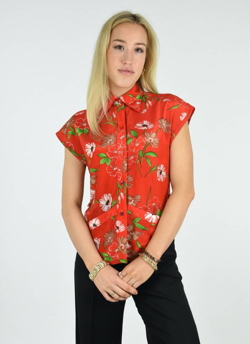 1970Er Jahre Hübsche Poppy Print Rote Seidige Sommer Hemd Bluse 1970Er Jahre Hübsche Poppy Print Rote Seidige Sommer Hemd Bluse von WYLDESYDEVINTAGE