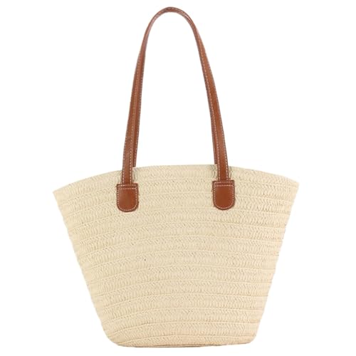 WYLFYJP Sommerlich Gestreifte One-Shoulder Commuter Grass Wedhapy Strandtaschen For Frauen Stroh Strandtasche Große Gewebte Strohtaschen For Damen Tragbare Schulter-/Handtasche Gewebte Geldbörse von WYLFYJP