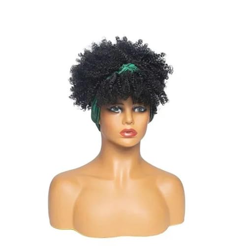 Kurze, verworrene, lockige Stirnbandperücken für schwarze Frauen, Afrolocken, blonde Perücken mit Schal, natürlich gelockte Cosplay-Perücke, synthetisches Kunsthaar, J306, 10 Zoll von WYLZBA