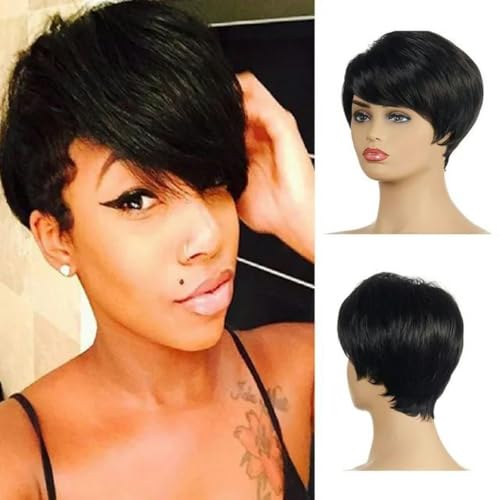 Kurze blonde lockige Damenperücke mit seitlichem Pony, synthetische Perücke für den täglichen Gebrauch auf Partys-Schwarz_a von WYLZBA