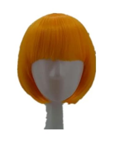Perücke Synthetik Hitzebeständig Kurzes Gewelltes Haar Kostüm Cartoon Rolle Cosplay Student Haarteil-Orange-12INCHES von WYLZBA