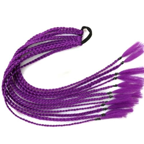 Synthetische, farbige, geflochtene Pferdeschwanz-Haarverlängerung, Regenbogenfarbene Zöpfe, Pferdeschwanz mit Gummiband, Zopf für Mädchen-Q37-A35-24 Zoll von WYLZBA