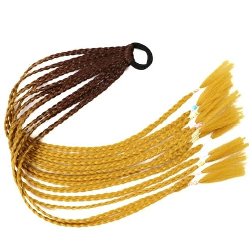 Synthetische, farbige, geflochtene Pferdeschwanz-Haarverlängerung, Regenbogenfarbene Zöpfe, Pferdeschwanz mit Gummiband, Zopf für Mädchen-Q37-B38-24 Zoll von WYLZBA