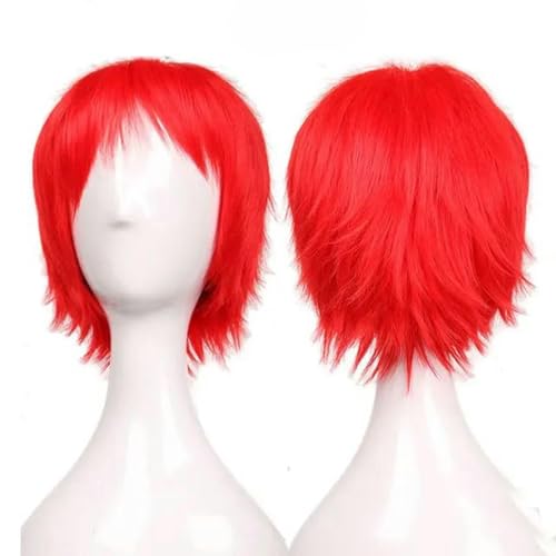 Synthetische kurze Perücke Blau Braun Schwarz Frauen Männer Cosplay Kostüm Party Kopf Perücken Haar-rot-12inches von WYLZBA