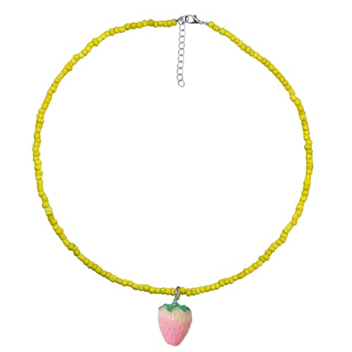 WYLZLKX Bunte Reisperlen-Halskette mit Obst-Anhänger, verstellbare Länge, Perlen-Halskette, modisch, Length:Approx.35+7cm/13.78+2.76inch, Harz von WYLZLKX