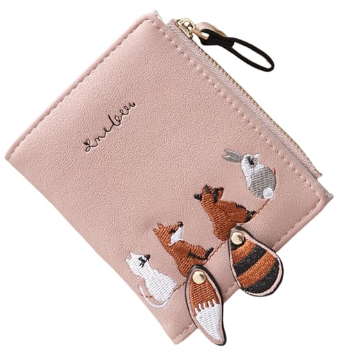 WYLZLKX Damen Geldbörse mit Stickerei, Tiermuster, Reißverschluss, Münzfach und Klarsichtfenster, Kartenhalter, fuchsia, As Shown von WYLZLKX
