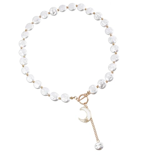 WYLZLKX Einfache europäische Stile, einlagige Imitationsperlenhalskette mit geometrischem Anhänger aus Legierung, Approx.42cm/16.5inches, Legierung, Imitationsperle von WYLZLKX