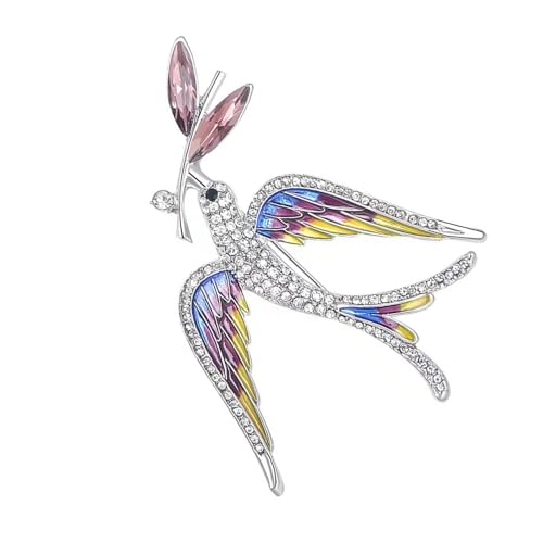 WYLZLKX Elegante Schwalben-Brosche mit Tropfen-Öl-Details und Kristall-Strasssteinen für Damen, Modeschmuck, Accessoires, Schwalben-Brosche, Approx.7x5.3cm/2.75x2.08inches, Zink, Zinklegierung von WYLZLKX