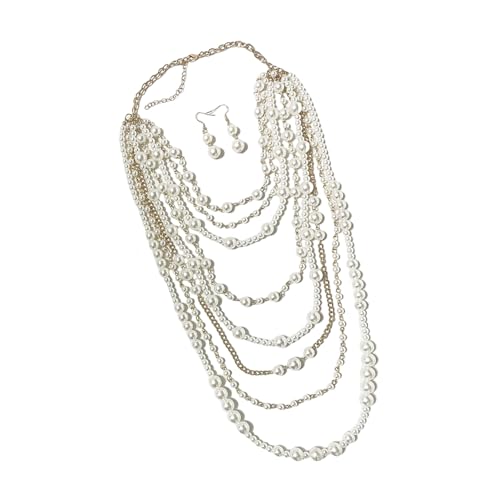 WYLZLKX Elegante mehrschichtige Kunstperlenkette, lange Halskette, modische Statement-Halskette, stilvoller Halsschmuck, Circumference: Approx. 38.58inch(98cm), Kunstperlen von WYLZLKX