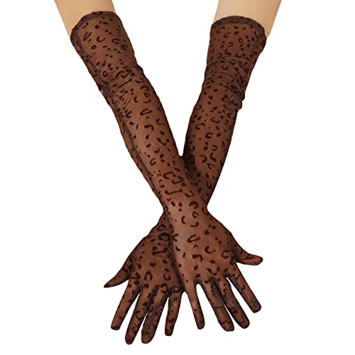 WYLZLKX Leopard Lange Handschuhe Damen Leopard Kostüm Handschuh Lange Kostüm Handschuhe Leopard Handschuhe Ellenbogen Handschuhe, coffee, Approx.55x10cm/21.65x3.94in von WYLZLKX