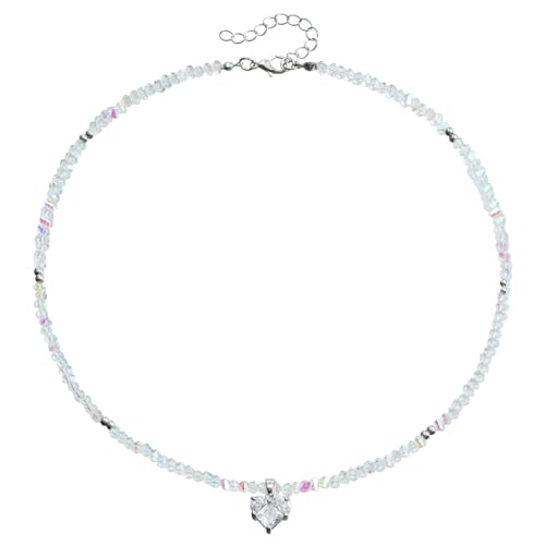 WYLZLKX Modische handgefertigte Perlen-Halskette mit Liebesherz-Anhänger, verstellbare Glasperlen-Schmuck für trendige Frauen, Chain Length 44+5cm/17.32+1.97inch, Glasreisperlen + Legierung WYLZLKX Modische handgefertigte Perlen-Halskette mit Liebesherz-Anhänger, verstellbare Glasperlen-Schmuck für trendige Frauen, Chain Length 44+5cm/17.32+1.97inch, Glasreisperlen + Legierung von WYLZLKX