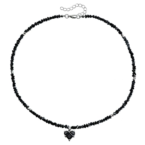 WYLZLKX Modische handgefertigte Perlen-Halskette mit Liebesherz-Anhänger, verstellbare Glasperlen-Schmuck für trendige Frauen, Chain Length 44+5cm/17.32+1.97inch, Glasreisperlen + Legierung von WYLZLKX