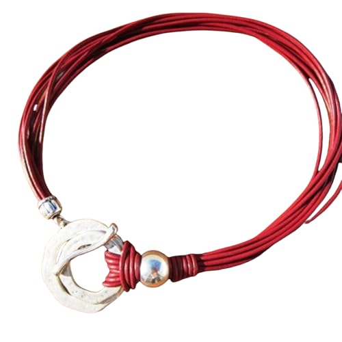 WYLZLKX Retro-Doppelringe, mehrschichtiges Wachsseil, Schlüsselbeinkette, modischer Halsschmuck für Frauen mit einzigartiger Persönlichkeit, Rot WYLZLKX Retro-Doppelringe, mehrschichtiges Wachsseil, Schlüsselbeinkette, modischer Halsschmuck für Frauen mit einzigartiger Persönlichkeit, Rot von WYLZLKX