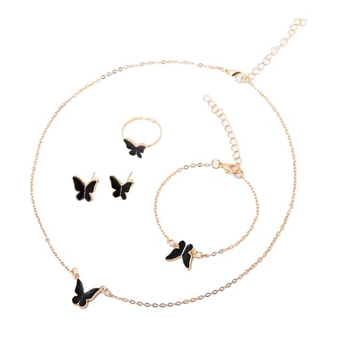 WYLZLKX Schmetterlings-Schmuck-Set, Halskette, Ohrringe, Armband und Ringe, Anhänger, Charm-Halskette, Geburtstag, für Damen, 4-teilig, approx. 40+5cm/15.7+1.96inch, Metall WYLZLKX Schmetterlings-Schmuck-Set, Halskette, Ohrringe, Armband und Ringe, Anhänger, Charm-Halskette, Geburtstag, für Damen, 4-teilig, approx. 40+5cm/15.7+1.96inch, Metall von WYLZLKX