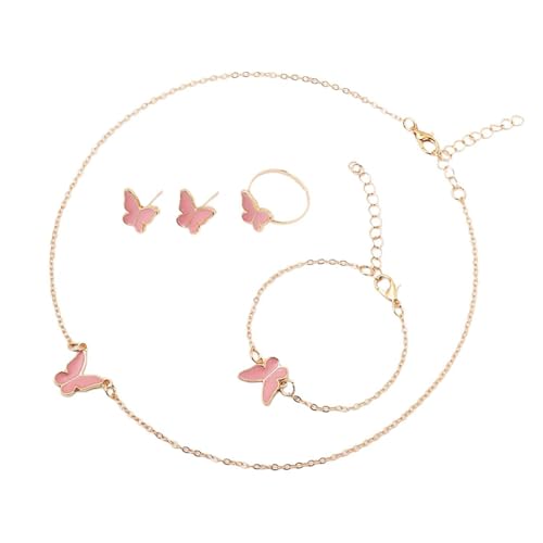 WYLZLKX Schmetterlings-Schmuck-Set, Halskette, Ohrringe, Armband und Ringe, Anhänger, Charm-Halskette, Geburtstag, für Damen, 4-teilig, approx. 40+5cm/15.7+1.96inch, Metall WYLZLKX Schmetterlings-Schmuck-Set, Halskette, Ohrringe, Armband und Ringe, Anhänger, Charm-Halskette, Geburtstag, für Damen, 4-teilig, approx. 40+5cm/15.7+1.96inch, Metall von WYLZLKX