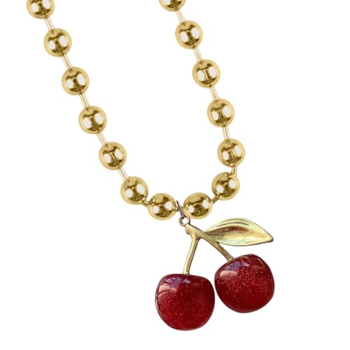 WYLZLKX Stilvolle Acryl-Kirschen-Halskette mit Perlen-Liebesperlen, 51-60cm/20.08-23.62inch, Acryl von WYLZLKX