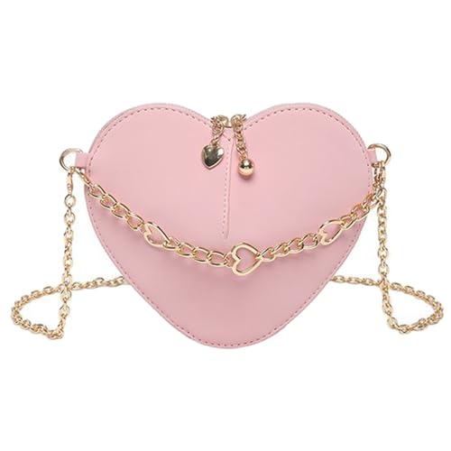 WYLZLKX Umhängetasche in Herzform, modische Umhängetasche aus PU-Leder mit Kettenriemen, für Damen und Jugendliche, Helles Fuchsia, 19x6.5x16.5cm /7.48x2.55x6.49in von WYLZLKX