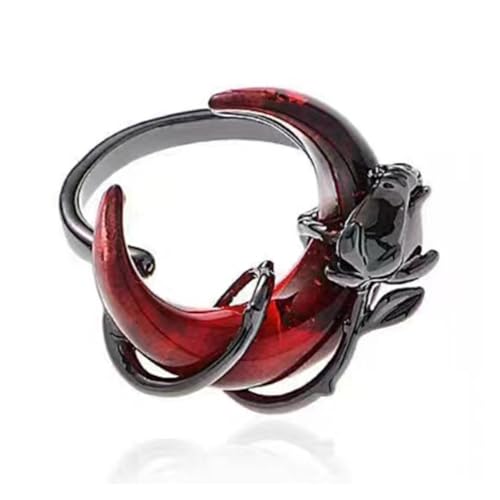 WYLZLKX Verstellbare rote Halbmonde und Rosenringe, offener Statement-Schmuck für Party, trendiges Damen-Accessoire, Halbmond-Ring von WYLZLKX