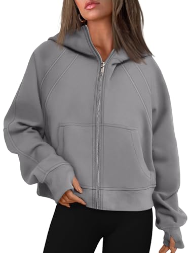 WYNNQUE Damen Kapuzenpullover mit Reißverschluss, Fleece, mit Reißverschluss, Winterkleidung, Pullover mit Tasche, Lightgrey, M von WYNNQUE