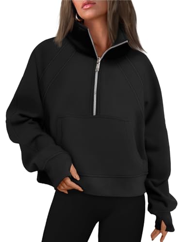 WYNNQUE Damen-Pullover mit Viertelreißverschluss, übergroße Sweatshirts, Cropped-Fleece, halber Reißverschluss, Kapuzenpullover, Herbstkleidung, Pullover, Daumenloch, Schwarz, L WYNNQUE Damen-Pullover mit Viertelreißverschluss, übergroße Sweatshirts, Cropped-Fleece, halber Reißverschluss, Kapuzenpullover, Herbstkleidung, Pullover, Daumenloch, Schwarz, L von WYNNQUE