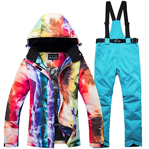 WYOUTDOOR Skianzug für Damen, Winterjacke und Skihose, bunt, Snowboard, Jacke und Hose mit Trägern, wasserdicht, mit Kapuze, Schneeanzug, Hellblau, M von WYOUTDOOR