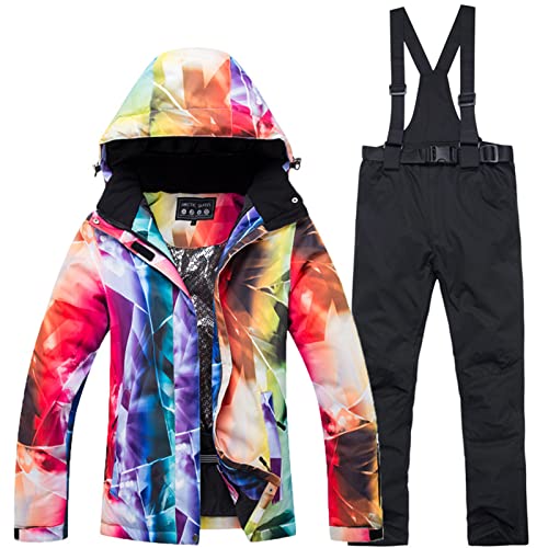 WYOUTDOOR Skianzug für Damen, Winterjacke und Skihose, bunt, Snowboard, Jacke und Hose mit Trägern, wasserdicht, mit Kapuze, Schneeanzug, Schwarz, Schwarz., M von WYOUTDOOR