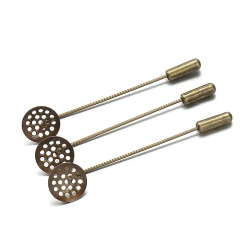 Metallbroschen, Verschlussnadeln, 10 Pcs Multicolor Brosche Pin Basis Mit Loch 50mm Länge 12mm Basis for DIY Schmuck Machen(Antique Bronze) von WYQXTY