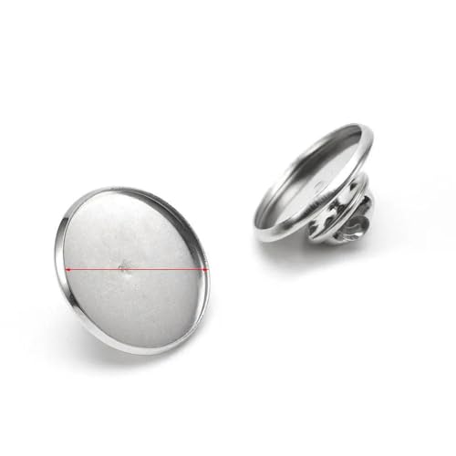 Metallbroschen, Verschlussnadeln, 10 stücke Edelstahl Blank Runde Brosche Basis Halter 6-30mm for DIY Schmuck Stahl Ton(Inner base 8mm) von WYQXTY