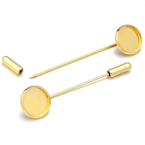 Metallbroschen, Verschlussnadeln, Metallbroschenbasis for 12 mm Cabochon, mehrfarbig, 10 Stück(Gold) von WYQXTY