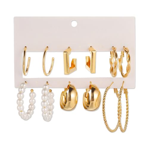 6Paar Ohrringe Gold Set Damen Ohrringe Creolen Gold Ohrringe Set Damen Edelstahl Ohrstecker & Creolen – Hypoallergen, 0.8mm Dicke, 2.3–4.3cm Länge, Glänzend Poliert – Eleganter Modeschmuck für Alltag von WYRGQIQN