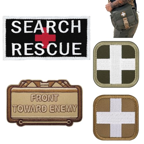 Patches Klett Aufnäher Set 5x5 cm & 5x10 cm – 2 Kreuzblumen + Rettungseinsatz + Facing This Way – Hakenrückseite für taktischen Rucksack Weste Helm Kleidung Outdoor Einsatz Dekoration von WYRGQIQN