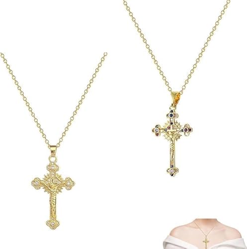WYRGQIQN Dames kruis ketting - Gouden kruis halsketting met cubic zirconia - 2 stuks - 20mm x 30mm - Kreuzkette Kreuz Anhänger Layered Wasserfest Kette von WYRGQIQN