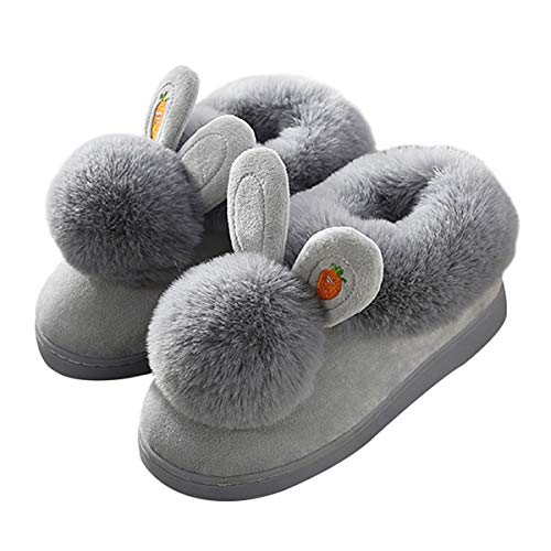 WYSBAOSHU Hausschuhe Mädchen Winter Pantoffeln Damen Plüsch Süße Häschen Pantoffeln Kinder（26-27EU/Etikettengröße 28/29,Grau von WYSBAOSHU