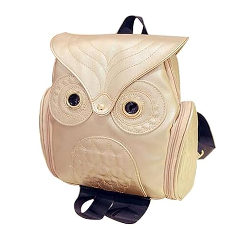 WYSBAOSHU Mode Eulen-Karikatur-Rucksack Mädchen PU-Leder-Mini-Tasche (Gold) von WYSBAOSHU