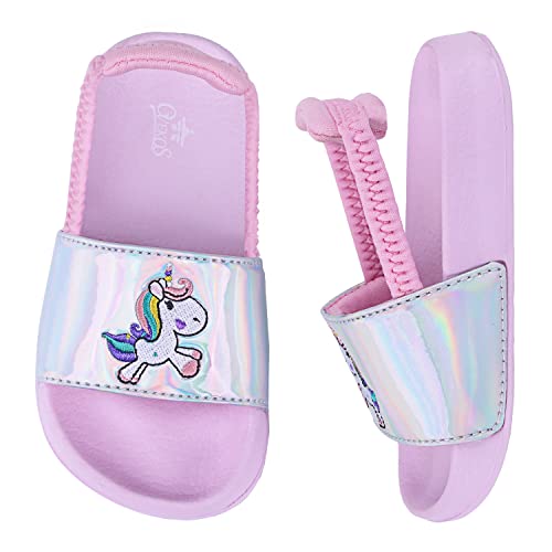 WYSBAOSHU Sommer Kinder Badeschlappen Hausschuhe Jungen MäDchen Sandalen Strand Kinder Flache Badeschuhe Dusch Rutschfest Badelatschen Slippers Leicht Silber & Violett EU30 von WYSBAOSHU