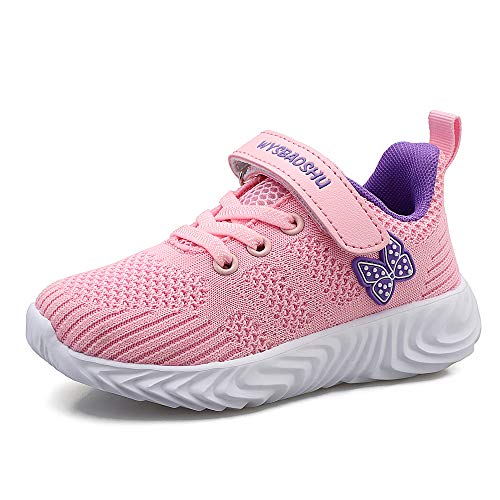 WYSBAOSHU Unisex-Kinder Turnschuhe Ultraleicht Atmungsaktiv Turnschuhe für Jungen Mädchen Klettverschluss Low-Top Sneakers（27EU/Etikettengröße 28,Pink von WYSBAOSHU