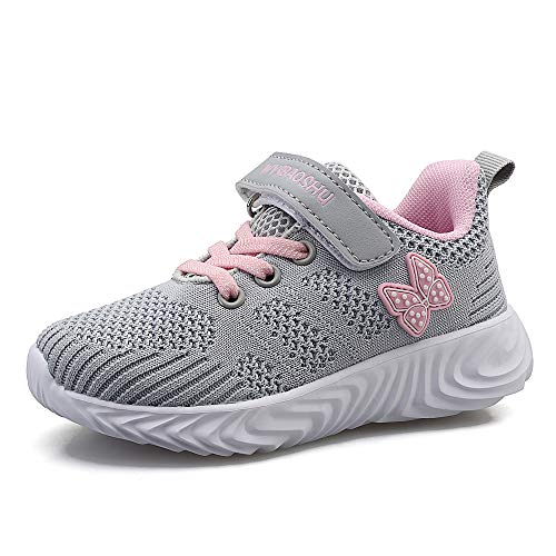 WYSBAOSHU Unisex-Kinder Turnschuhe Ultraleicht Atmungsaktiv Turnschuhe für Jungen Mädchen Klettverschluss Low-Top Sneakers（30EU/Etikettengröße 31,Grau von WYSBAOSHU