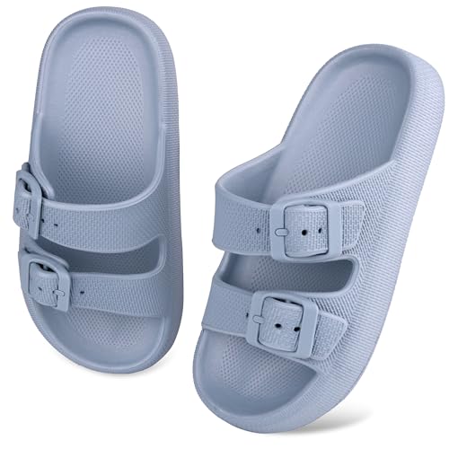 Kinder Cloud Slides Jungen Mädchen Einstellbare Doppelte Schnalle Eva Flache Sandalen Sommer-Kissen-Pantoffeln Dusche Strand Pool Schieber Blau 38EU von WYSFLY