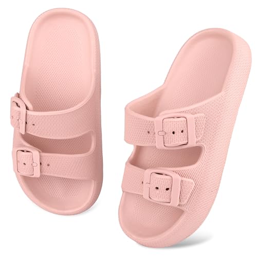 Kinder Cloud Slides Jungen Mädchen Einstellbare Doppelte Schnalle Eva Flache Sandalen Sommer-Kissen-Pantoffeln Dusche Strand Pool Schieber Rosa 31EU von WYSFLY