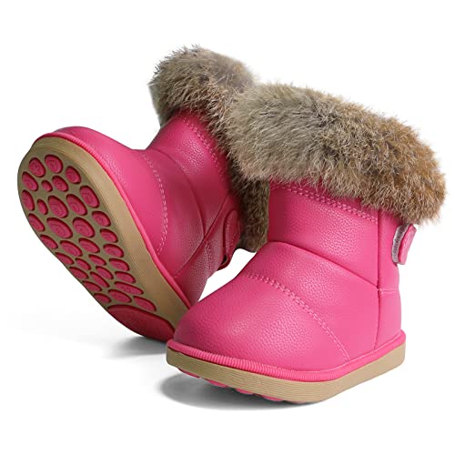 Kleinkind Mädchen Schneeschuhe Kunstpelz gefütterte Stiefel Winter Outdoor Flats Schuhe Warme Stiefeletten für kleine Kinder Rosa 26 EU von WYSFLY