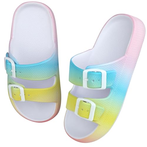 Kinder Cloud Slides Jungen Mädchen Einstellbare Doppelte Schnalle Eva Flache Sandalen Sommer-Kissen-Pantoffeln Dusche Strand Pool Schieber Mehrfarbig 38EU von WYSFLY