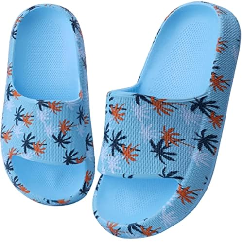 WYSFLY Kinder Sommer Hausschuhe Jungen Badelatschen Mädchen Dusch Badeschuhe rutschfest Sommer Strand Pool Rutsche Sandalen Kokosnuss Blau 29EU von WYSFLY