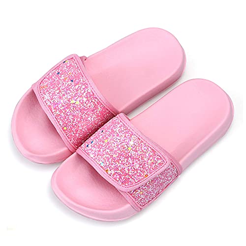 WYSFLY Mädchen Glitter Slider Mode Sommer Hausschuhe Rutschfeste Sandalen Leichte Strand Pool Schuhe für Indoor Outdoor Rosa 35EU von WYSFLY