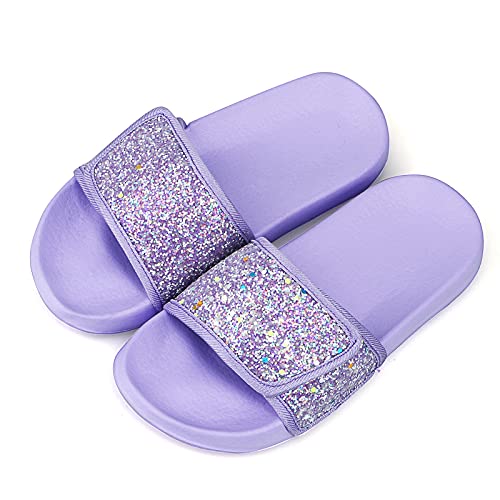 Mädchen Glitter Slider Mode Sommer Hausschuhe rutschfeste Sandalen Leichte Strand Pool Schuhe für Indoor Outdoor Violett 30EU von WYSFLY