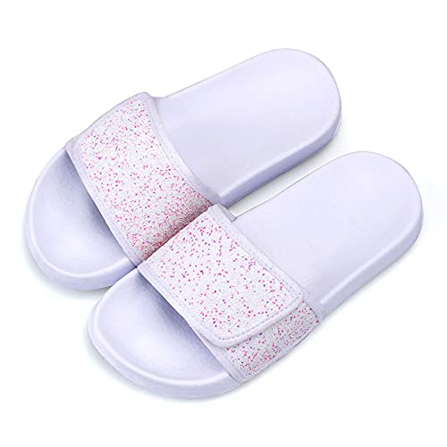 WYSFLY Mädchen Glitter Slider Mode Sommer Hausschuhe Rutschfeste Sandalen Leichte Strand Pool Schuhe für Indoor Outdoor Weiß 27EU WYSFLY Mädchen Glitter Slider Mode Sommer Hausschuhe Rutschfeste Sandalen Leichte Strand Pool Schuhe für Indoor Outdoor Weiß 27EU von WYSFLY