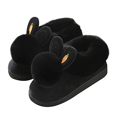 WYSFLY Mädchen Hausschuhe Damen Winter Wärme Hausschuhe Plüsch Indoor Heimschuhe für Kinder Schwarz 36/37EU Etikettengröße 38/39 von WYSFLY