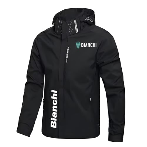 Leichte wasserfest Jacke Bi-anc-hi, Lässige Retro langärmelige Cardigan Jacke, Der Hut kann zerlegt werden, wasserdichte Atmungsaktive und leichte Herrenjacke , Herren Wasserdichte Jacke(Black,L) von WYSTEN