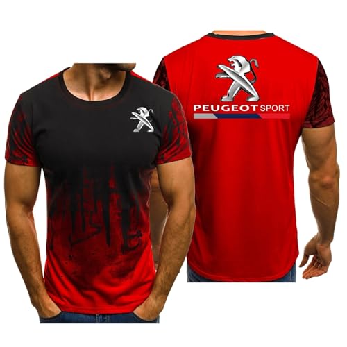 Männer Rundhalsausschnitt T-Shirt P-eugeot, Farbverlauf lässige T-Shirts mit, Sommer lässige T-Shirts mit, Sport-T-Shirt(Red,L) von WYSTEN