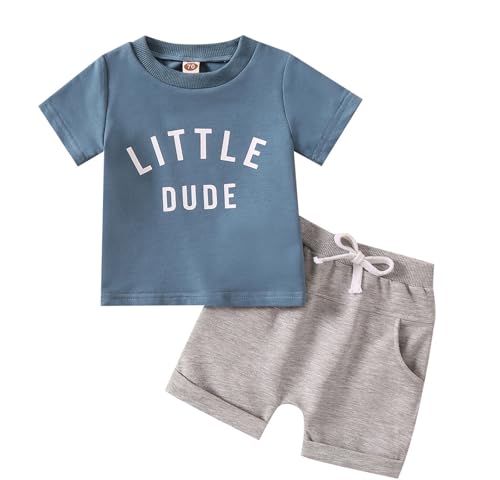 Baby Boy Kleidung Set Kleinkind Kleidung Set Brief Print Pullover Sweatshirt Hosen Outfits Baby Trainingsanzug Langarm T-Shirt und Hosen Kleine Kinder (Kurzarm Blau, 0-6 Months/70cm(27.56in)) von WYSUMMER
